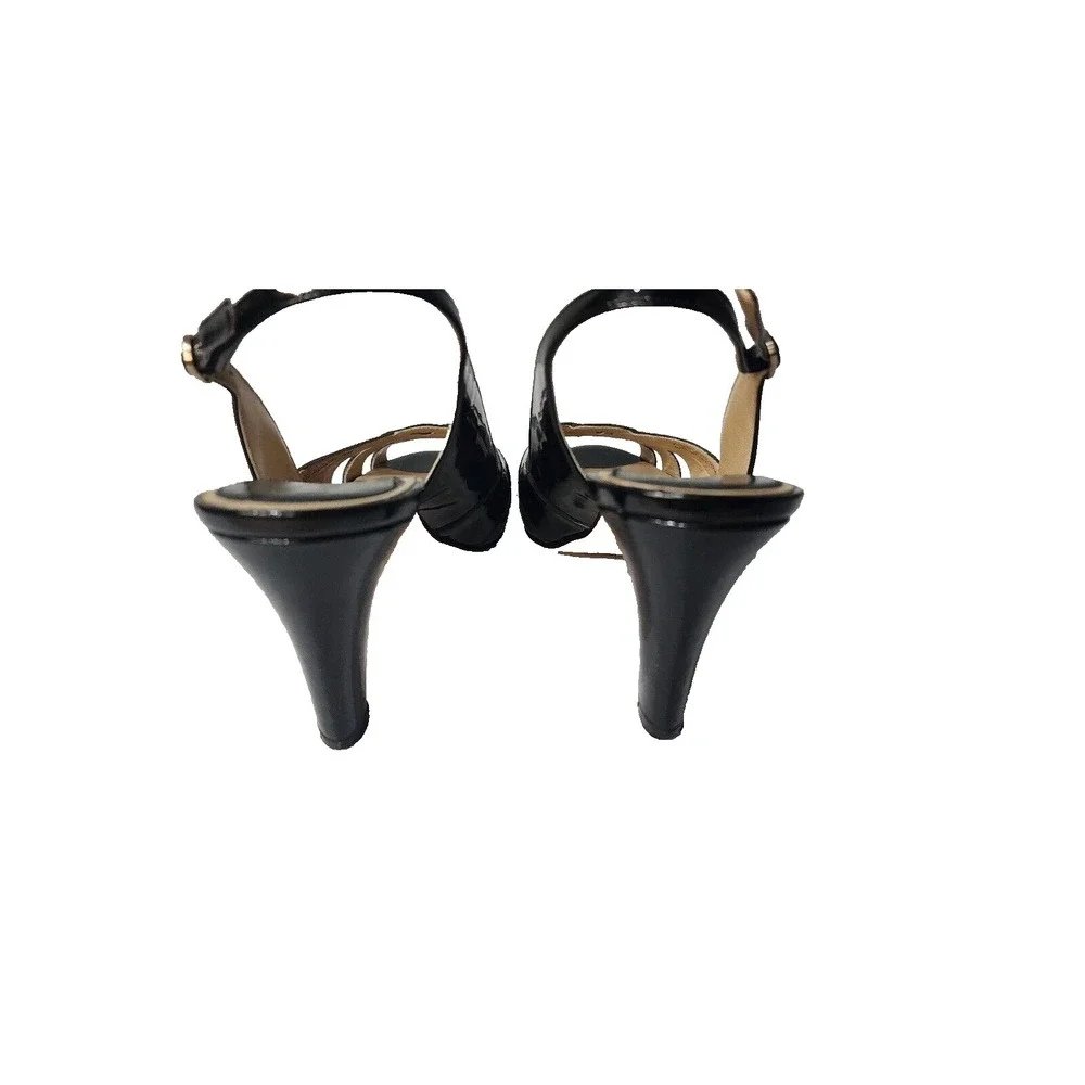 COLE HAAN Women's Black Patent Leather Heels Open Toe Slingback Sandals Size 10B